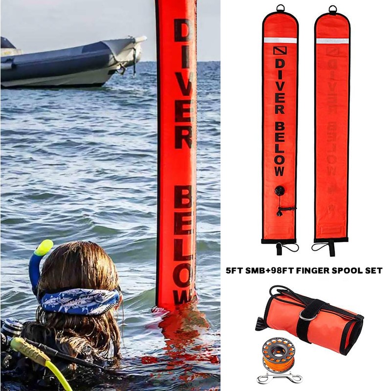 5ft Red Scuba Diving Open Bottom Surface Marker Buoy (SMB)