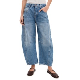 Free People Women's We The Free Good Luck Mid-Rise Barrel Jeans, Ultra Light Beam
