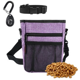 Kissleaf Dog Treat Pouches for Pet Training with Magnetic Closure Treat Pouches for Pet Training,Large Dog Treat Training Pouch and Dog Clicker,Training Treat Pouch Built-In Poop Bag Dispenser-Purple.