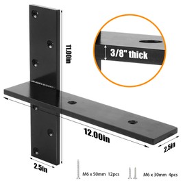 TPSHKE 2 Pack Free Hanging T Shelf Bracket, 12"Lx2-1/2"W Granite Countertop Support Bracket, 3/8"Thick Solid Heavy Duty Steel Knee Wall Hidden Brackets, Floating Wall Mounted Computer Desk DIY Project