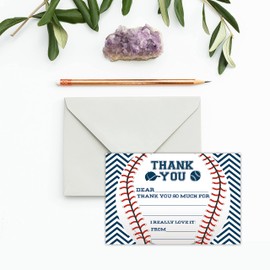 TENTADO Baseball Thank You Cards, Baseball Thank You Cards with Envelopes, Kids Fill in the Blank Thank You Cards, 20 Count with Envelopes, 4 X 6
