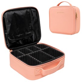 (No fabricado en China), estuche de viaje para cosméticos, organizador de belleza portátil, bolsa de almacenamiento de cosméticos con divisores ajustables para productos de belleza y pinceles de maquillaje, Rosado, Pequeño, Estuche de tren