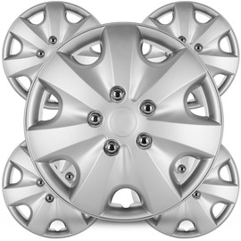 Winjet 13 Inch Universal Hub Caps Cover, ABS Material Exterior Accessories Snap On Car -Set of 4 [Only Fit Iron Hub - Steel Wheel] (13 Inch Silver Hubcaps Set of 4)