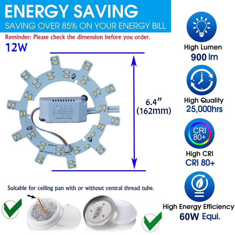 OLYMSTAR 12W LED Ceiling Fan Light Kit Replacement Panel for