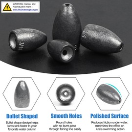 Bullet Fishing Sinkers Worm Weights Lead Fishing Weights Bass Fishing Sinker Freshwater Texas Carolina Rig Punch Shot, 30pcs 1/8oz