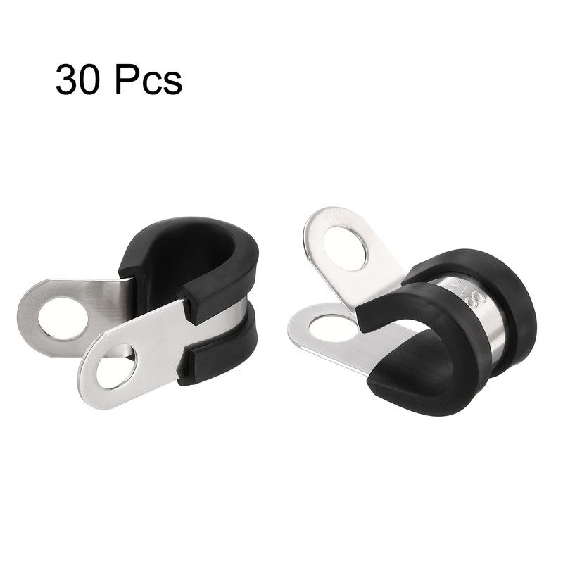 HARFINGTON 30pcs 304 Stainless Steel Cable Clamps 3/8 Inch Rubber