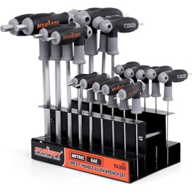 HORUSDY 18-Piece T-Handle allen wrench set, Inch/Metric Long Arm Ball End Hex Key Wrench Set, MM(1.5mm-10mm) SAE(1/16"-3/8")