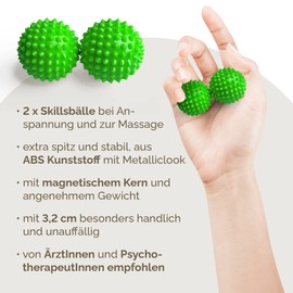 2 x DBT Skills Hedgehog Ball, Magnetic High Stress Acupressure Ball, for Stress Relief or Massage, Against Tension and for More Mobility and Concentration (Matte Green)
