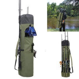 BundleMall Fishing Tools Fishing Tackle Bag,600D Oxford Canvas Fishing Pole Case,Waterproof Reel Rod Organizer,Travel Carry High Capacity Fishing Rod Bag (Army Green)