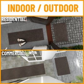 Ottomanson 2'7" x 12' Commercial-Grade Hallway Runner with Scraper Pile - Extra Durable Non-Slip Rug Mat for Indoor & Outdoor Use - Ideal for Kitchen, Entryway & Garage - High-Traffic Carpet, Brown