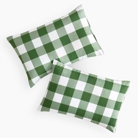 Wake In Cloud - Plaid Pillow Cases, Buffalo Check Gingham Checkered Farmhouse, Set of 2 Soft Pillowcases Pillow Shams Covers, Olive Green White, King Size 20x36 Inches
