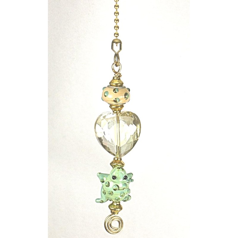 Artisan Tree Frog with Faceted Glass Heart Ceiling Fan Pull