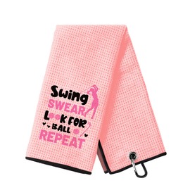 Golf Towels with Clip, Embroidered Funny Golf Towel, Swing Swear Look for Ball Repeat Pink Golf Towel, Golf Accessories, Golf Gifts for Women, Gifts for Golf Lovers Mom Grandma Birthday Mother's Day