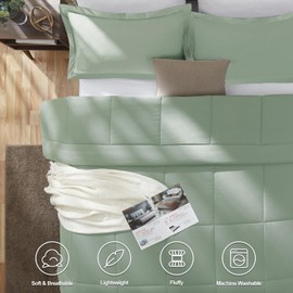CozyLux King Size Comforter Sets - Sage Green Comforter King Size, 3 Pieces Box Stitched Soft Lightweight Bed Set, All Season Bedding Sets with 1 Down Alternative Comforter and 2 Pillow Shams