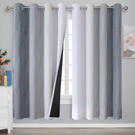 VEHEDE Grey and White Colour Gradient Ombre Curtains with Eyelets, 160 cm Long, Living Room Curtain, Blackout Curtain, Opaque, Thick Thermal Curtain, Cold Protection, Warm Heat Protection, H 160 x W