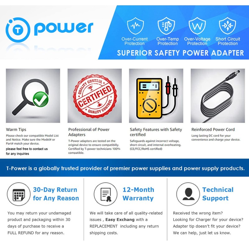 T-Power Charger for Roland Model PSB-12U PSB12U AC33 Switching Power