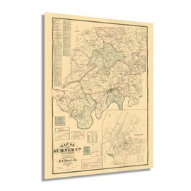 HISTORIX Vintage 1878 Sumner County Tennessee Map - 18x24 Inch Tennessee Vintage Map - Old Map of Sumner County Wall Art - Tennessee State Map History