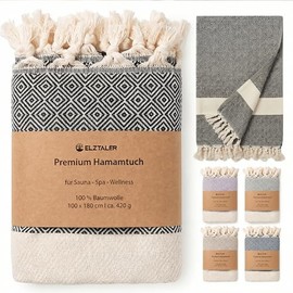 100% Cotton Hammam Towel 180 x 100 cm - Sauna Towel / Sauna Towel & Beach Towel - Lightweight, Absorbent & Quick Drying - Peshtemal (Black)