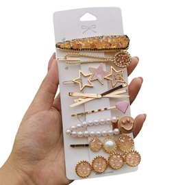 Pearls Hair Clips Acrylic Resin Hair Clips Crystal Hair Barrettes Large Hair Pins 90s Hairpin Korean Alligator Hair Clips with Stars Love Bow Flowers Shape for Women Girls Hair Styling (Hair Clips-C)