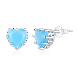 Rockyu Allure Women's Birthstone 925 Sterling Silver Heart Shaped Zirconia Stud Earrings 12 Colors Hypoallergenic Daily Use Gift, 925 Sterling Silver, Cubic Zirconia