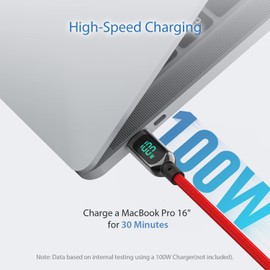 SOOPII 100W USB C to USB C Cable,[6.6ft,2-Pack],Nylon Braided Fast Charging Cable with LED Display for lPhone 15/15 Pro/15 Plus,lPad Air,MacBook Pro,Galaxy S24/S23 (Red)