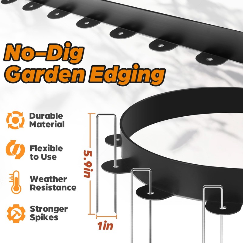 Jorvila Landscape Edging, 1.5" x 60' Plastic Garden Edging with