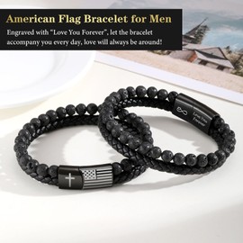 MEALGUET to My Brother Men's Bracelets Gifts - 2 Layered Lava Rock Beads Braided Leather Bracelet Engraved Love Massage for Him from Sisters, Sentimental Jewelry Gift