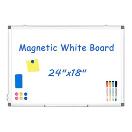 WALGLASS Magnetic White Board 24" x 18" Dry Erase White Board for Wall, Hanging Whiteboard with Silver Aluminium Frame for Home, School, Office, Kitchen