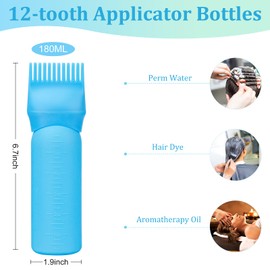 Decorniqu Root Comb Applicator Bottle 6 Ounce Hair Oil Applicator for Hair 4 Pack 12-tooth Comb Hair Oiling Applicator Dye Hair Dye Brush Hair Applicator Bottle with Graduated Scale