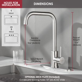 RODDEX Square Kitchen Sink Faucet, Single Handle Swivel Bar Mixer with 3 Hole Deck Plate, Stainless Steel Utility Cheese Faucets for Laundry Rv Camper Outdoor Farmhouse (Brushed Nickel, Large)