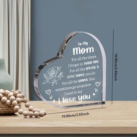 FUNSANNY Gift for Mom Risamil Heart Shaped Acrylic Block, Flower & LetterPattern Decorative Ornament, Room DecorInspirational Creative