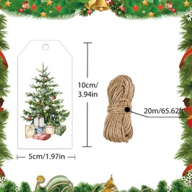 Doumeny 120PCS Christmas Paper Gift Tags Watercolor Xmas Tree Tags with Hemp Rope Merry Christmas Hanging Paper Tags Winter Holiday Name Tags Label Christmas Tree Decorative Tags for Gift Wrapping
