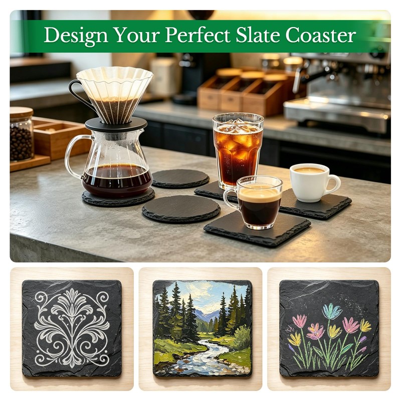 60 PCS Slate Coasters for Laser Engraving, Natural Black Stone