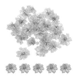PATIKIL 1.2 Inch Small Ribbon Flowers, 50 Pcs Satin Ribbon Flowers Mini Fabric Flowers for Crafts DIY Wedding Ornament Appliques, Silver Tone