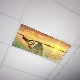 Fluorescent Light Cover for Classroom Ceiling Lights - Premium Backlit Film Insert 2x4 (22.38"x46.5") Florescent Fixture (Pack of 1) School, Office, Sensory, Improve Focus, Eliminate Headaches - Beach
