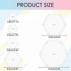 6 Pieces Hexagon Quilting Templates Set (1In,1.5In,2In,3In,4In,5In) with 1/4" Seam Allowance,Premium Acrylic Quilting Rulers and Templates for Precise DIY Sewing,Patchwork & Crafting
