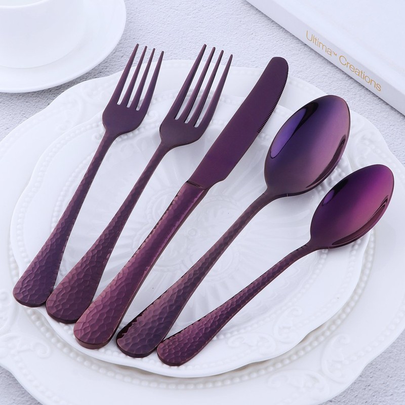 Bisda 5-Piece Purple Silverware Flatware Set Service for 1 Stainless