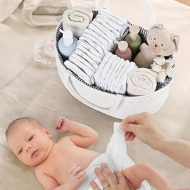 Baby Diaper Caddy Organizer, Cotton Rope Diaper Basket, Baby Basket for Changing Table, Nursery, Car, Changing Table Storage Bin With Removable Divider, Baby Shower Gifts for Newborn, Baby Essentials