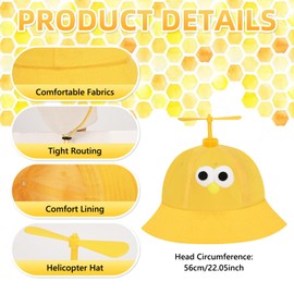 YUEXNKO Children's Sun Hat, Yellow Helicopter Hat, Children's Propeller Hat, Helicopter Cap, Funny Helicopter Cap, Propeller Hat, Cute Bucket Hat, Summer Hat Children