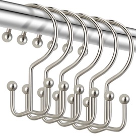 CHICTIE Nickel Shower Curtain Hooks, Double Shower Curtain Rings, Stainless Steel Shower Curtain Hooks Rings RustProof, Anti-Drop Shower Hooks Hangers for Shower Curtain Rods Bathroom (12 Pack)