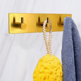 Kingdong Key Holder for Wall 304 Stainless Key Hooks Adhesive Key Holder Wall Mount Key Hanger with 3 Heavy Duty Hooks Key Organizer for Kitchen, Bedroom, Bathroom (Gold(3 Hooks))