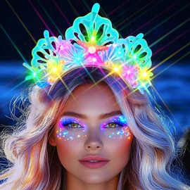 Evlry LED Muschel Haarreif Leuchtend Seestern Stirnband Glitzer Meerjungfrau Kostüm Haarschmuck für Damen