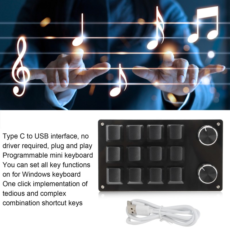One Handed Macro Mechanical Keyboard 12 Key Multifunction DIY Programmable