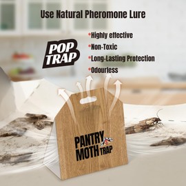 POPTRAP 10 Pack Pantry Moth Traps, Non-Toxic Glue Moth Trap for Food and Cupboard, Traps with Natrual Pheromones, Wood Grain Appearance for Pantry Moths