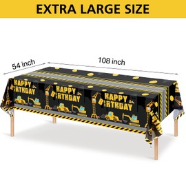 Construction Happy Birthday Tablecloth Dump Truck Birthday Table Covers Tractor Plastic Printed Tablecloth Construction Themed Birthday Party Decoration Supplies for Kid Boy (Black,6 Sheets)