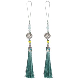 sourcing map Pendants with Tassels, Dark Green Classic Bells Tassel Pendant 2 Pcs 19cm/7.48" DIY Craft Home Fringe Strap Hang Decoration