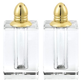 Badash Crystal Salt and Pepper Shaker Set - 3.5" Tall Spirit Hand-Cut Optical Crystal Glass Shakers with Gold Tops - Set a Beautiful Table