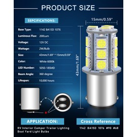Qoope 1076 LED Bulb for RV, 1004 BA15D White 1142 Led Bulb Replacement for 12V Camper Trailer Motorhome Boat Interior Light, 5050 18SMD Double Contact Bayonet,#90 Yard Landscape (10 Pack)
