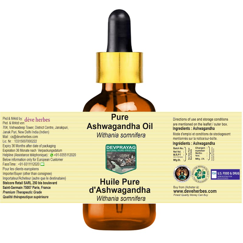 Devprayag Pure Ashwagandha Oil (Withania somnifera) with Glass Dropper Natural