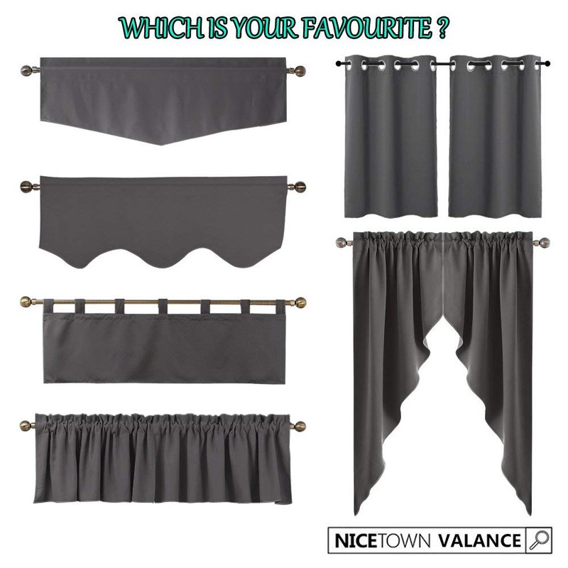 NICETOWN Blackout Kitchen Window Curtains - Thick Tailored Scalloped Valance/Swags